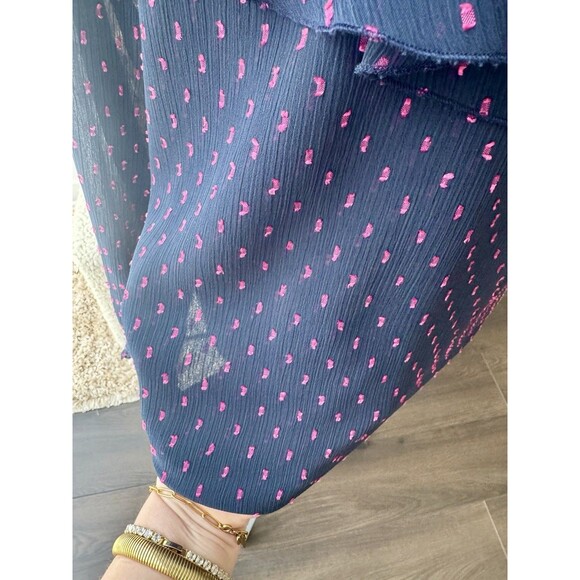 Express Navy & Pink Ruffle Front Long Sleeve Blouse Size Medium - Picture 2 of 7